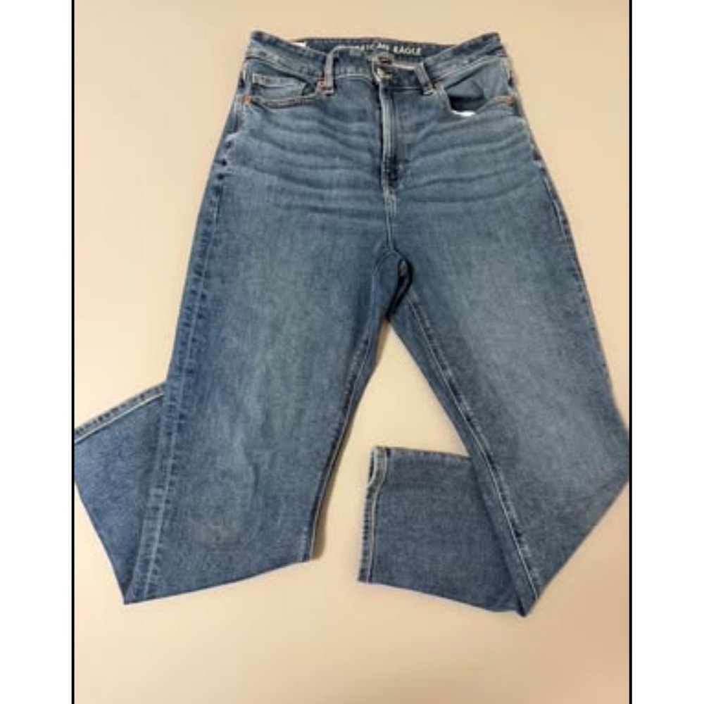 American Eagle Women 8 Stretch High Rise Straight Leg Jeans Medium Wash Blue